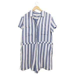 Pact Women's Blue White Striped Harbour Romper‎ Size Large Nautical Summer